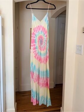 Dannijo silk Tie-Dye Maxi Slip Dress - Pink, Blue, Yellow